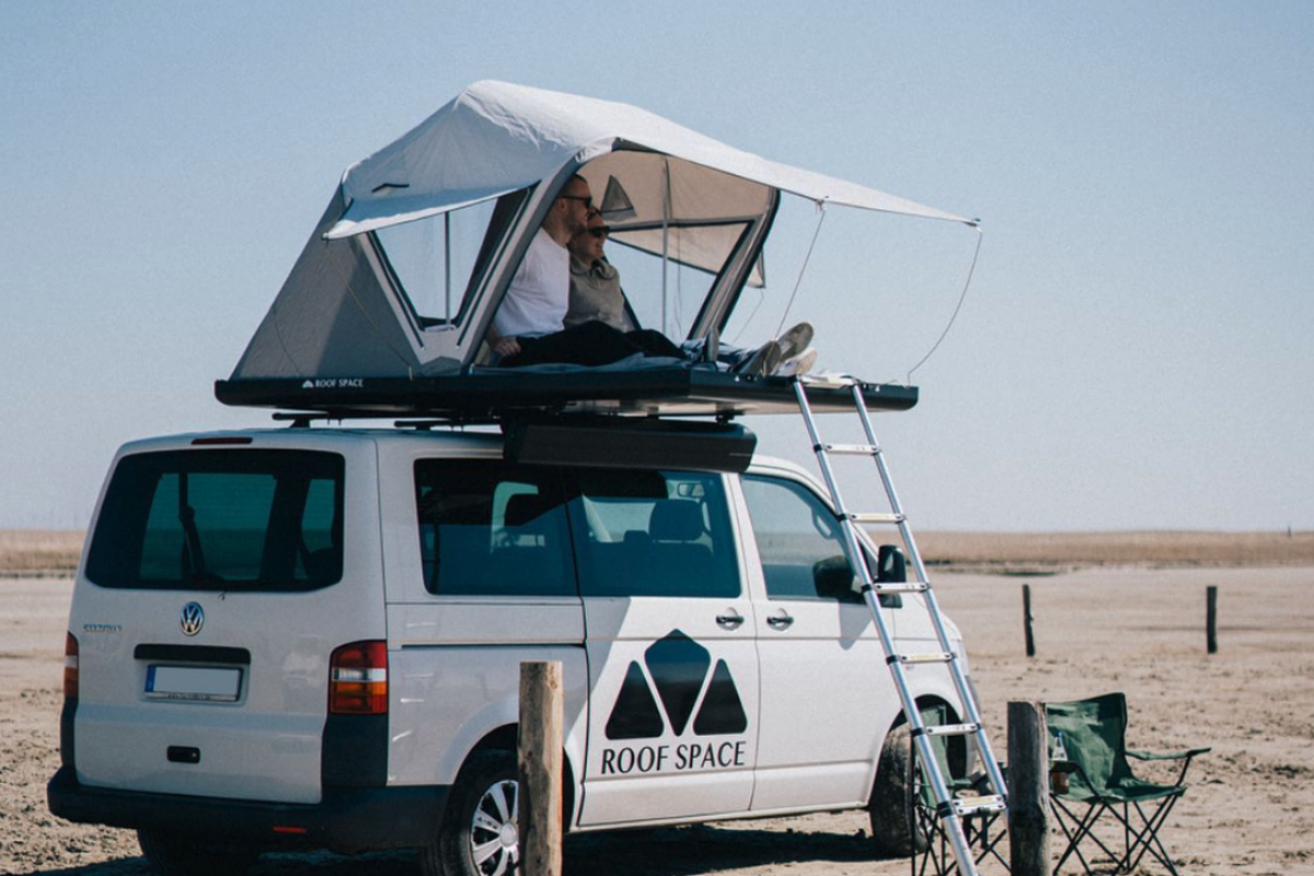Clever hardshell rooftop tent doubles as a breezy cabana with a view